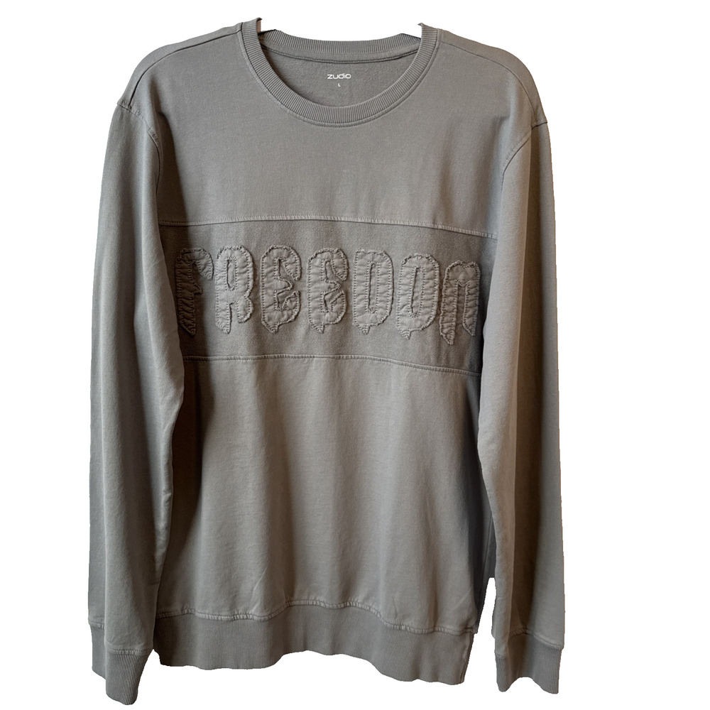 Zudio Men’s L Streetwear Freedom Raw Stitch Statement Sweatshirt Gray Gym Grunge